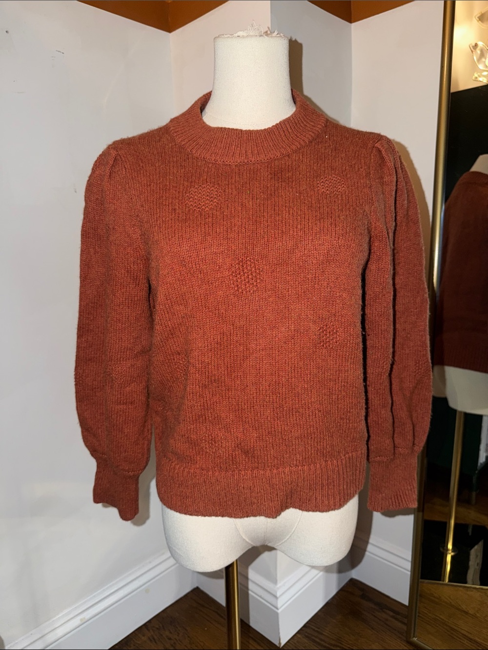 Madewell Rust Crewneck Puff Sleeve Sweater